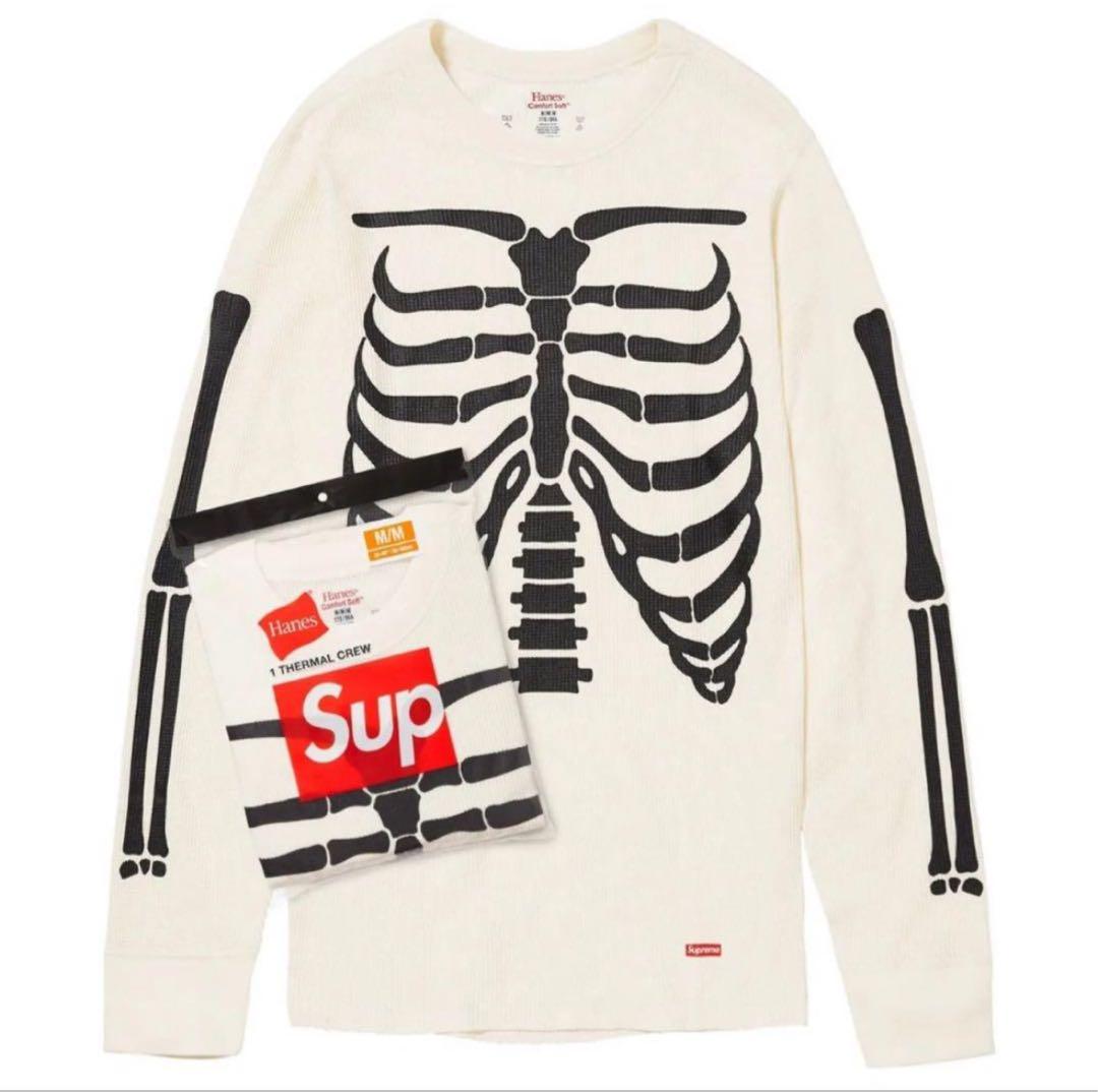 supreme hanes thermal 骸骨 ロンt - メルカリ