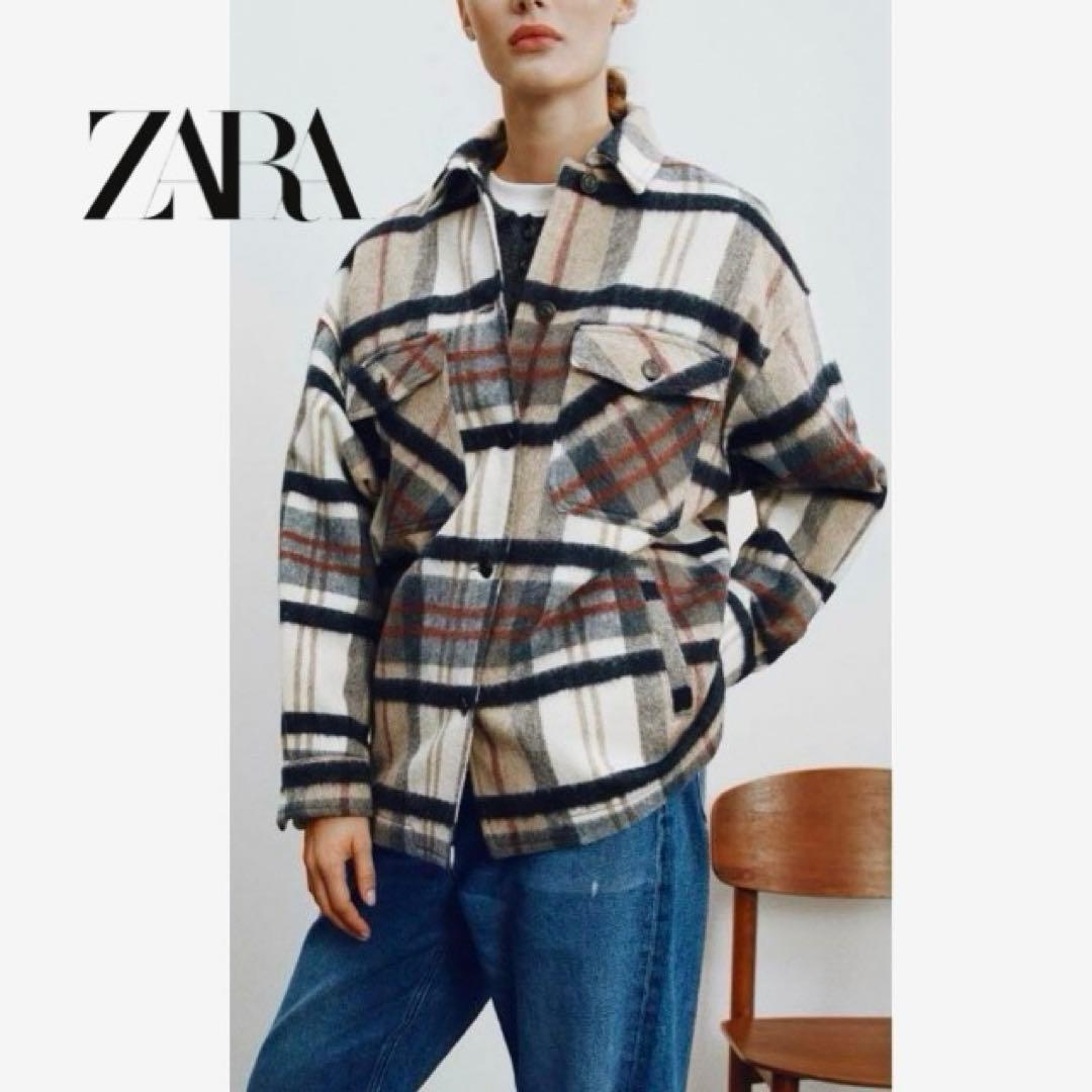ZARA チェックシャツジャケット M ウール混 起毛 - メルカリ