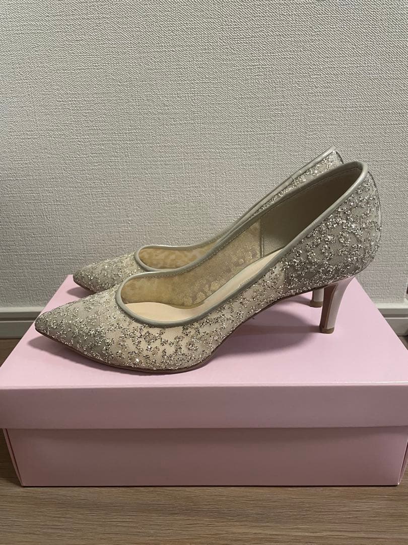 DIANA プラチナ/グリッターチュールパンプス(23.5cm)