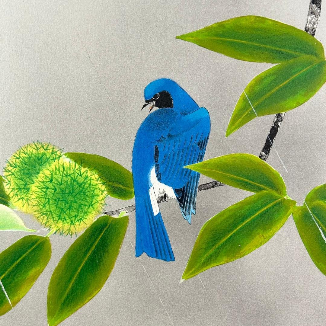 美品 上村淳之「緑雨」リトグラフ 直筆サイン入 作品発行証有 古径額