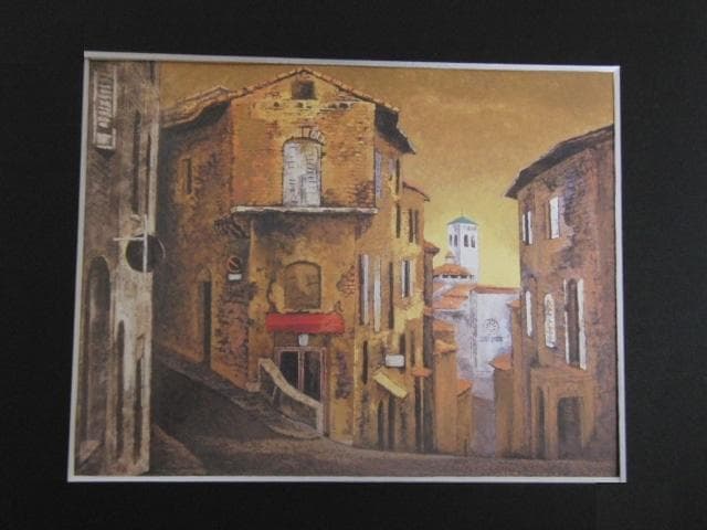 津田直樹、【教会のある村】、希少な額装用画集より、新品額装付