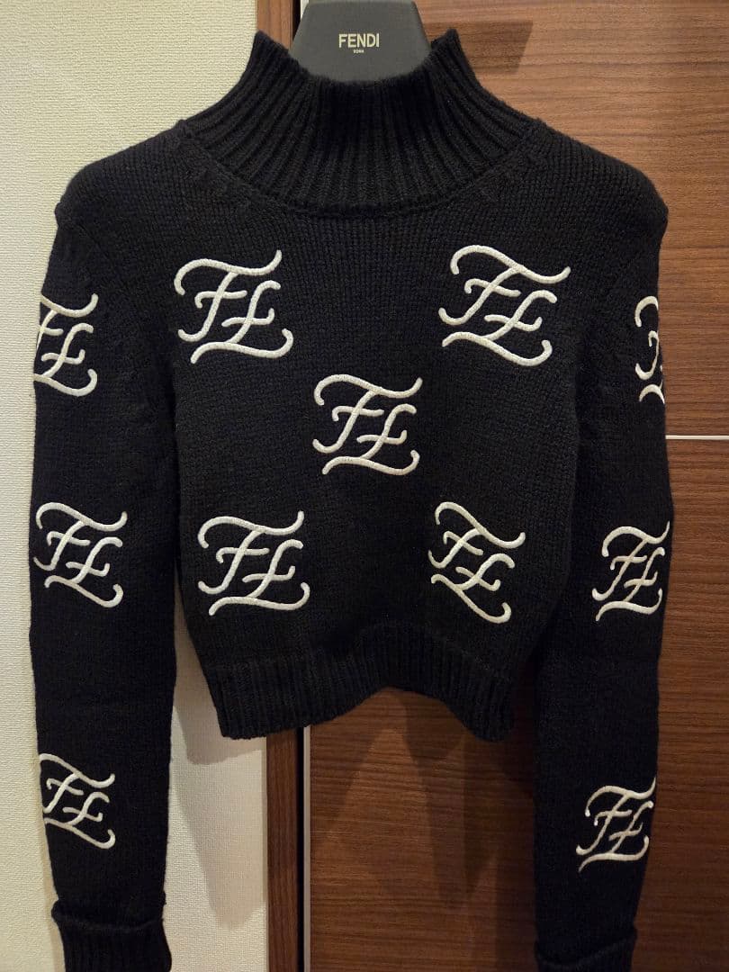 FENDI フェンディ FF刺繍 カリグラフィ ウール ハイネック ニット 36