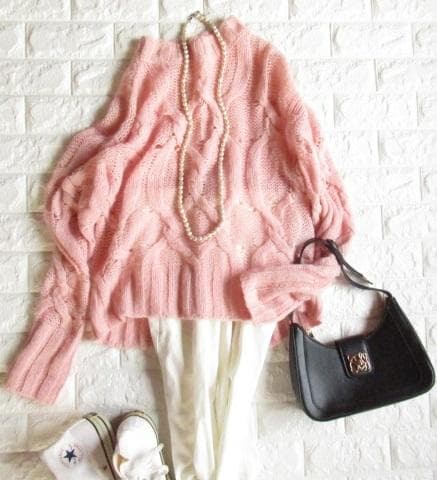 トゥモローランド マカフィー 上質 春 透かしケーブル編み ニット ピンク