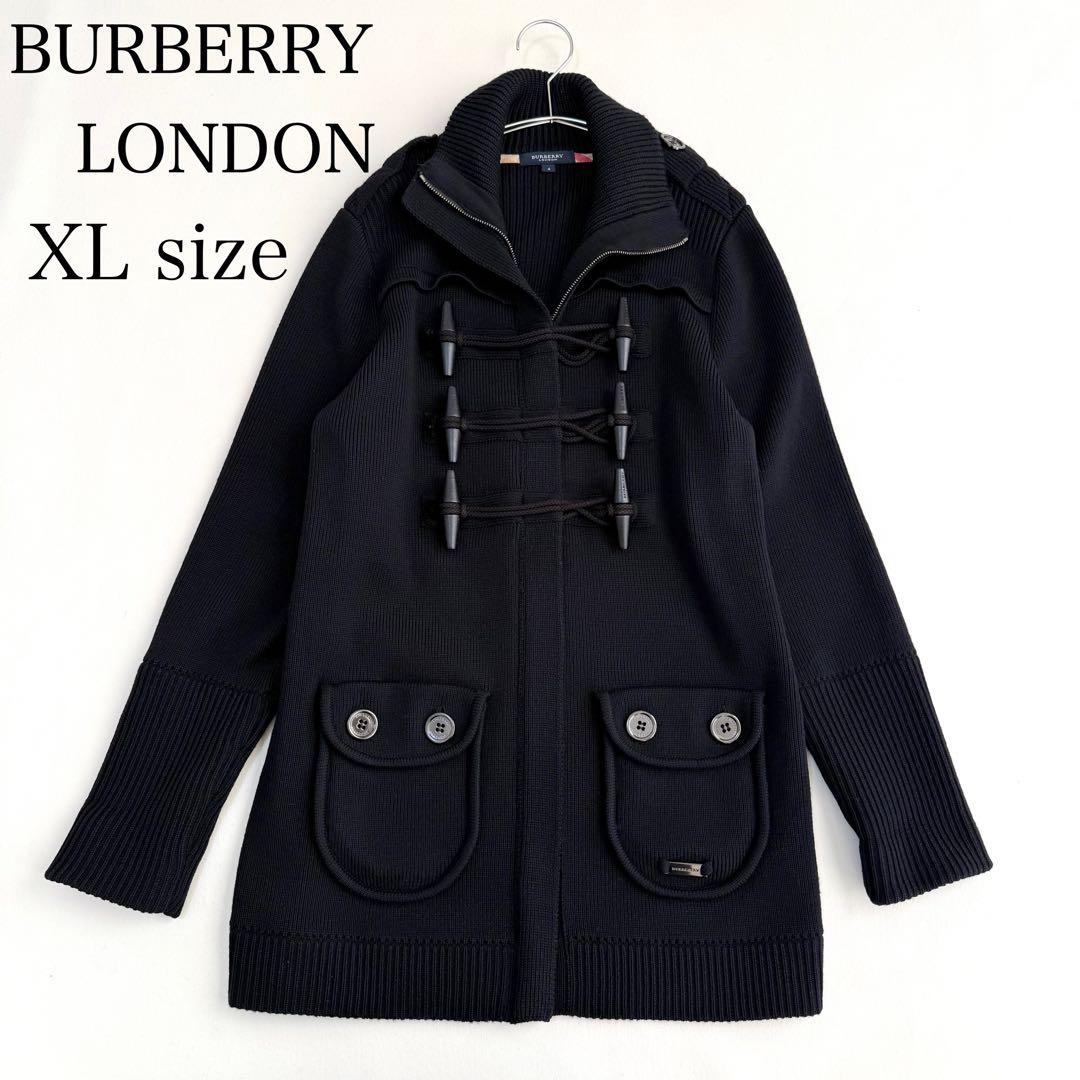 バーバリーロンドン✨大きめ✨ダッフルロングカーディガン（XL）ブラック　ジッパー