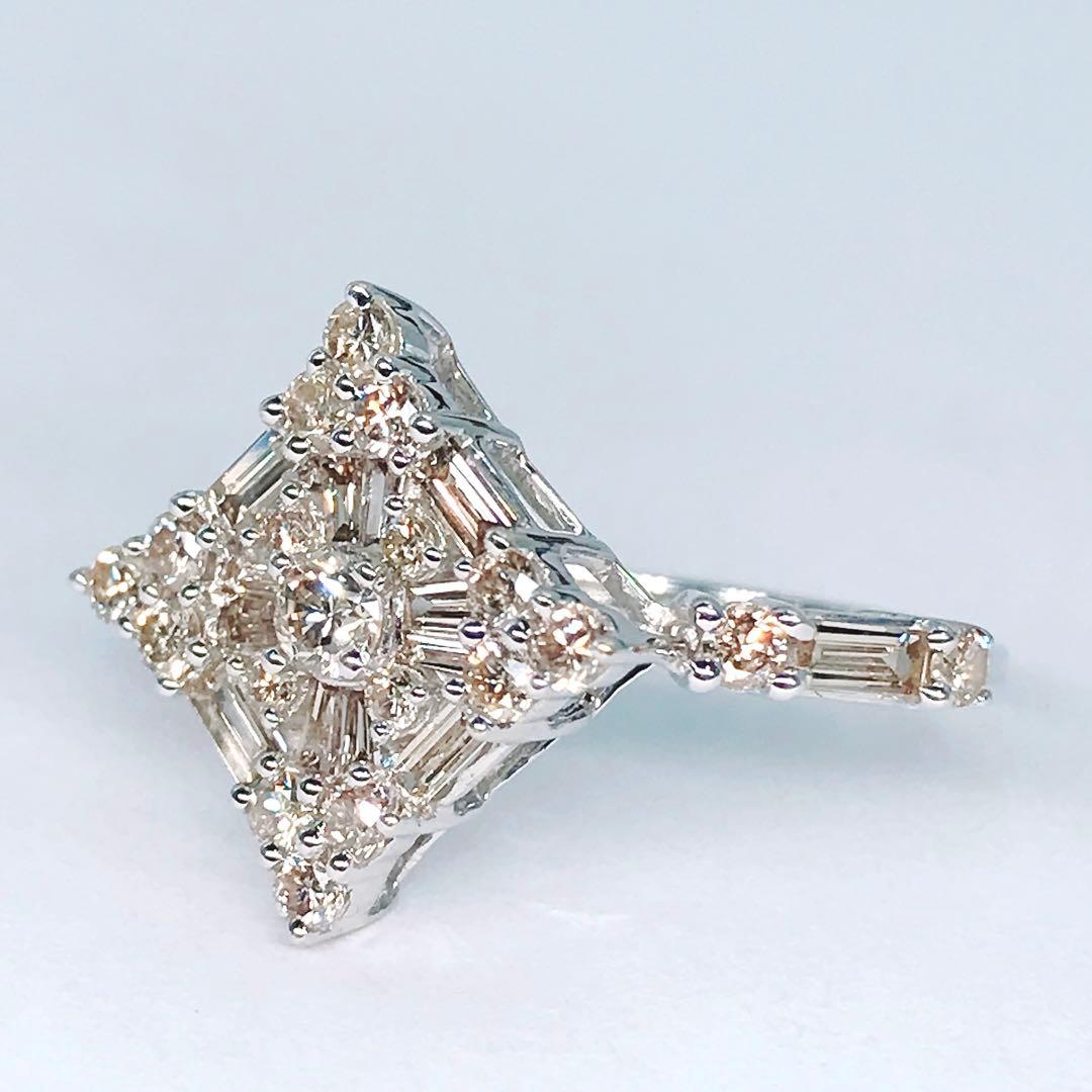 1.00ct 2種カット ダイヤモンドリング K18 ダイヤ 1ct バケット