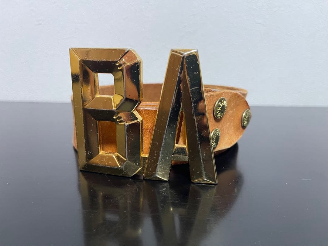 A BATHING APE BAバックル レザーベルト L ベージュ ブラウン