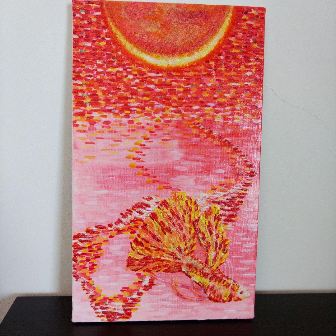 月と魚　アクリル絵画　一点もの