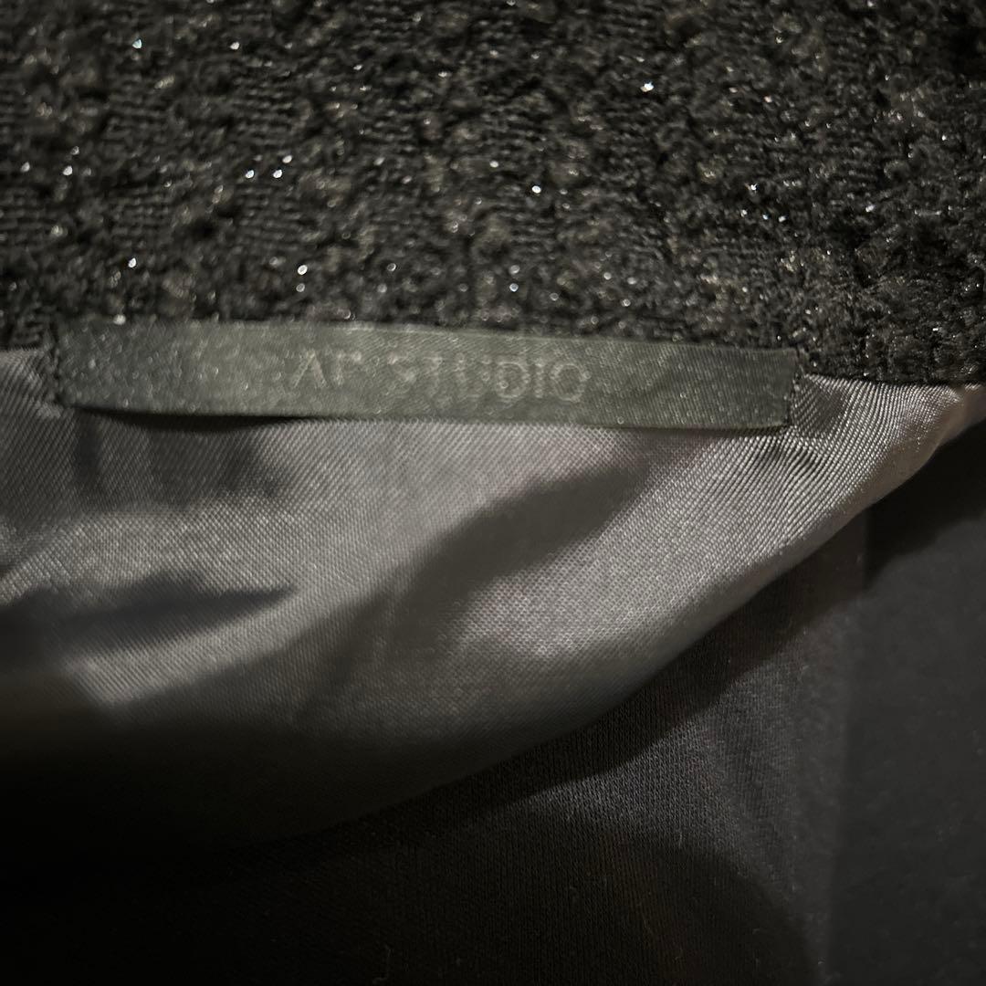AP STUDIO ツイード黒ジップアップジャケット スタンドカラーブルゾン