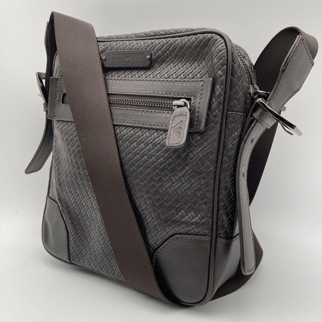 エンポリオアルマーニ ショルダーバッグ オールレザー 牛革 ダークブラウン