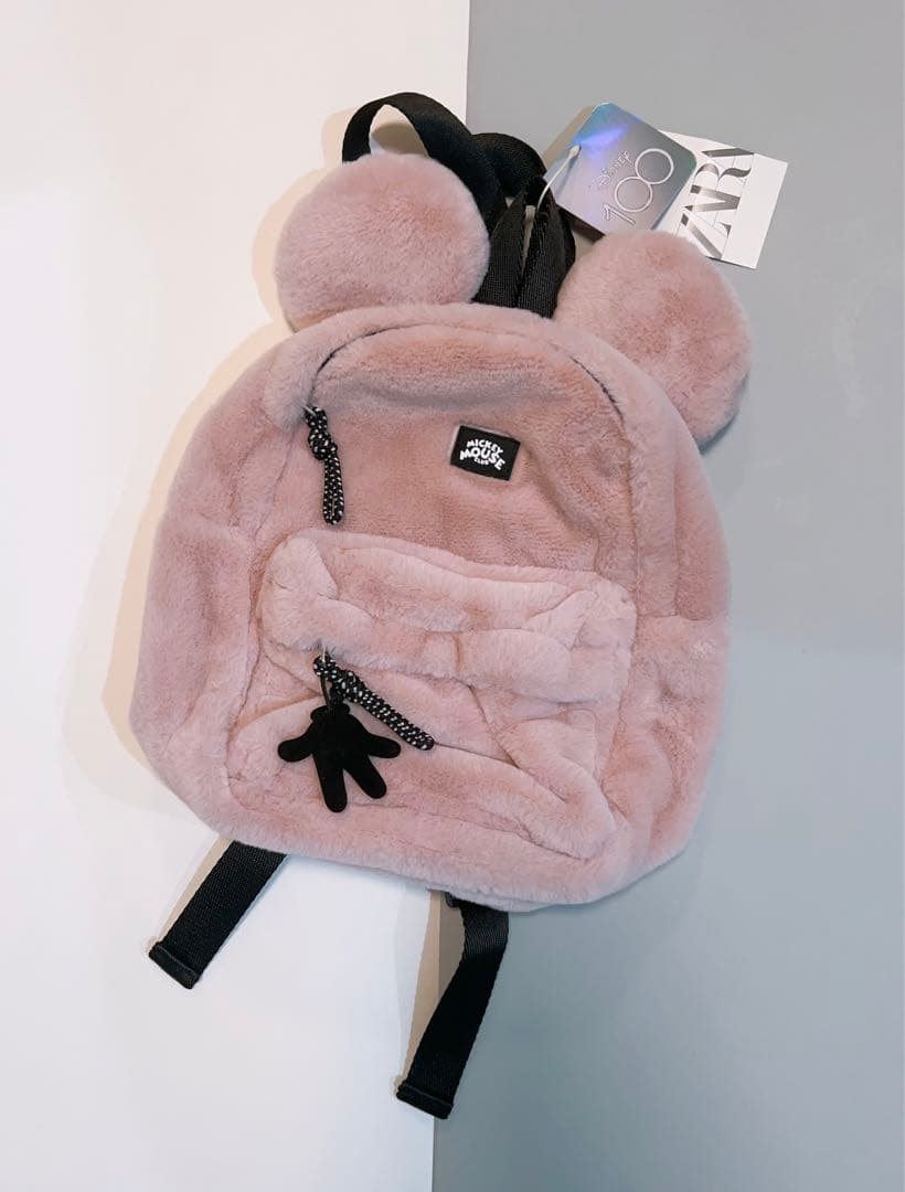 新品 ZARA DISNEY ミッキーマウス フェイクファー リュック ピンク