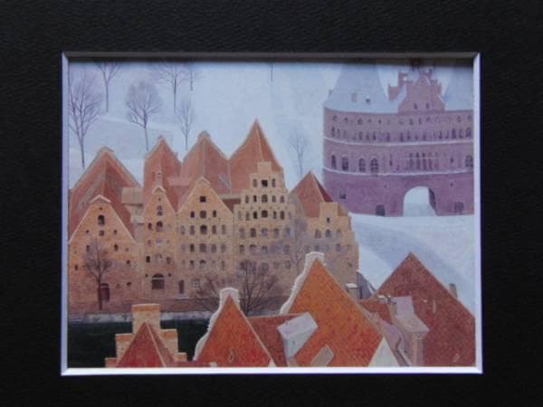 東山魁夷、【霧の町】、希少な額装用画集画、新品高級額 額装付、状態