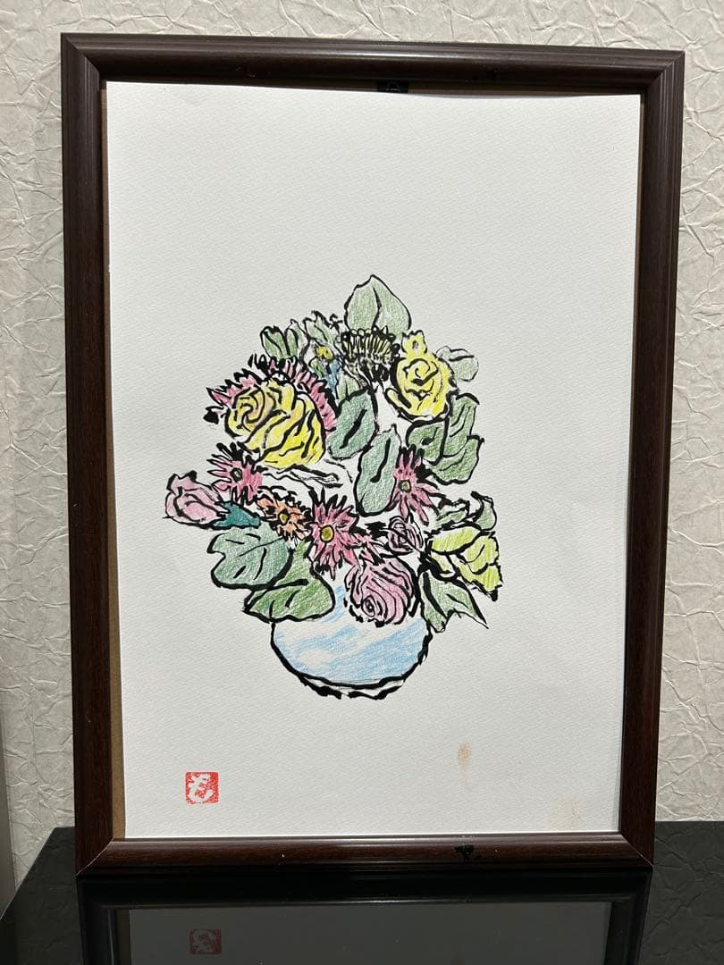 水墨画 花瓶の花