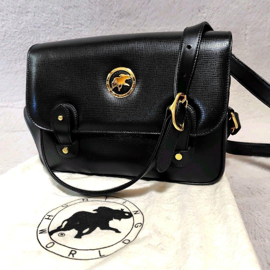 美品✨ ハンティングワールド メッセンジャーバッグ 黒 レザー 金具