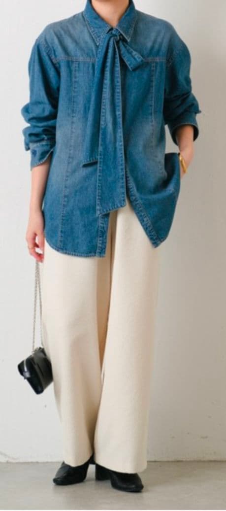 Q.anos デニムボウタイシャツ COLLAGE GALLARDAGALANTE（コラージュ ガリャルダガランテ） ブラウス