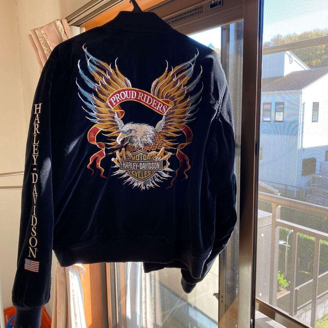 ハーレーダビットソン ベロアスカジャン希少L 黒 - メルカリ