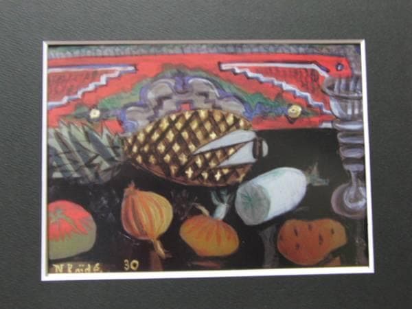 小出楢重、卓上藤菜、レゾネより、希少、版上サイン、新品額装