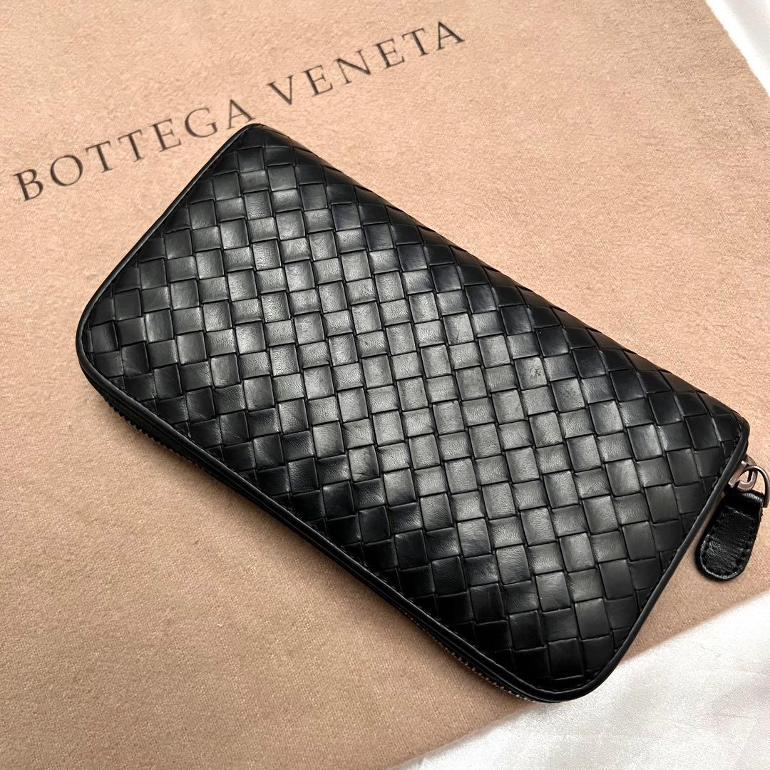 ◇美品◇ボッテガヴェネタ　長財布　ラウンドジップ　イントレチャート　ブラック