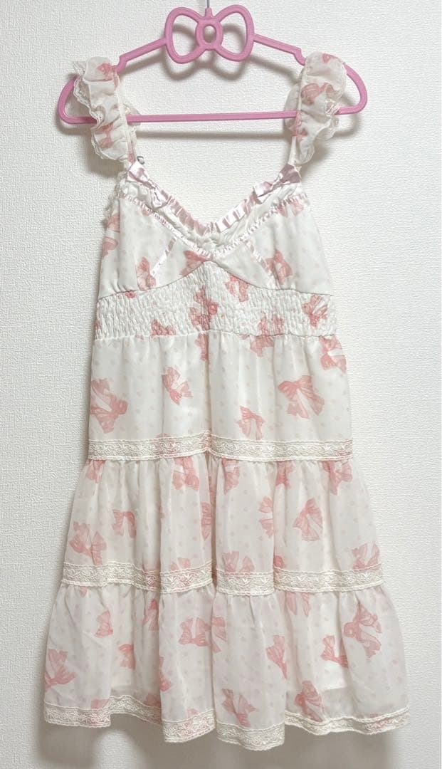 Tralala ピンク リボン キャミソール スリップワンピースドレス