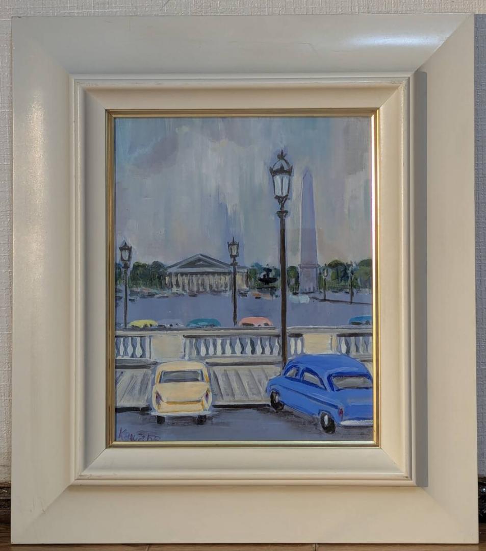 【真作】絵画　油彩3号　コンコルドの広場　都市風景画　軽やかな筆致　W190