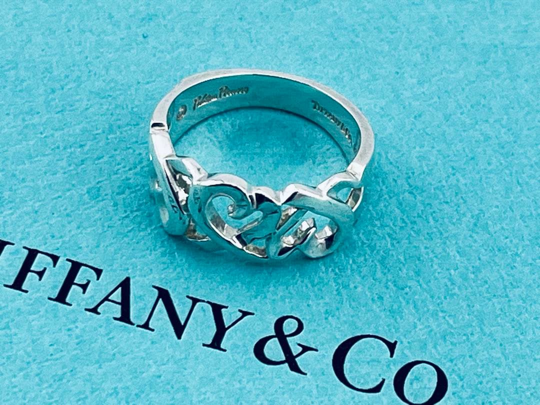 h924美品　ティファニー　トリプル　ラビングハート　リング　925約11.5号