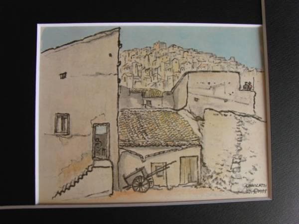 守屋 多々志、乾いた町（シチリア島カニカッティ）、希少な額装用画集より