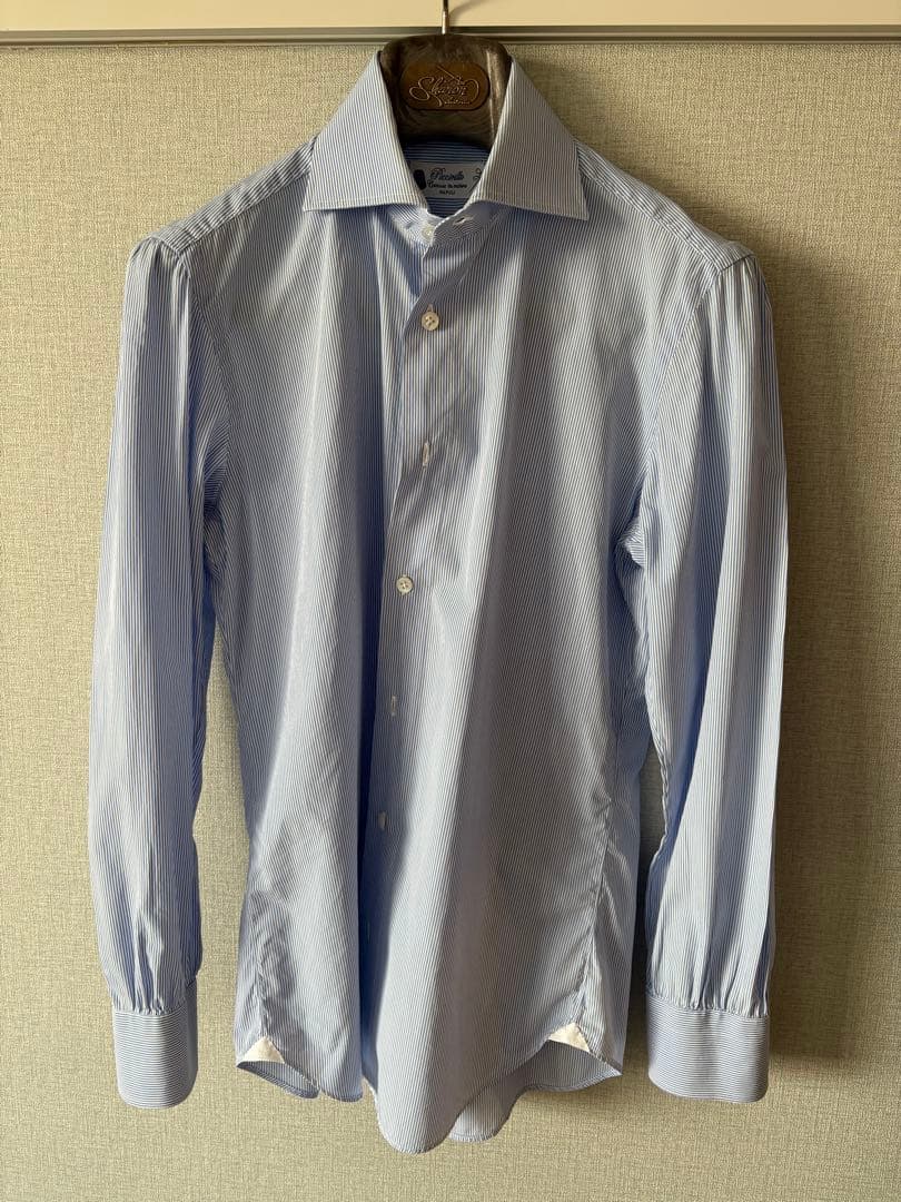 ピッチリーロ　ドレスシャツ　白×ネイビー　ストライプ　３７　ランバルディ