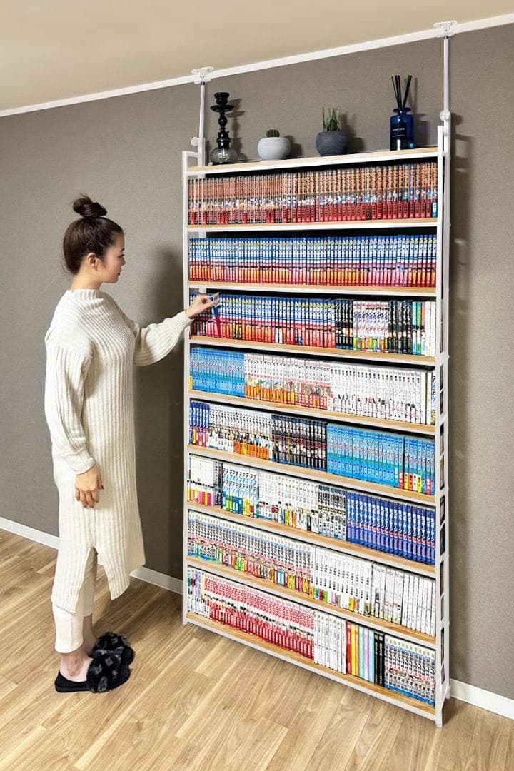 2941 8tail 本棚 突っ張り ラック 幅101cm ホワイト×ナチュラル