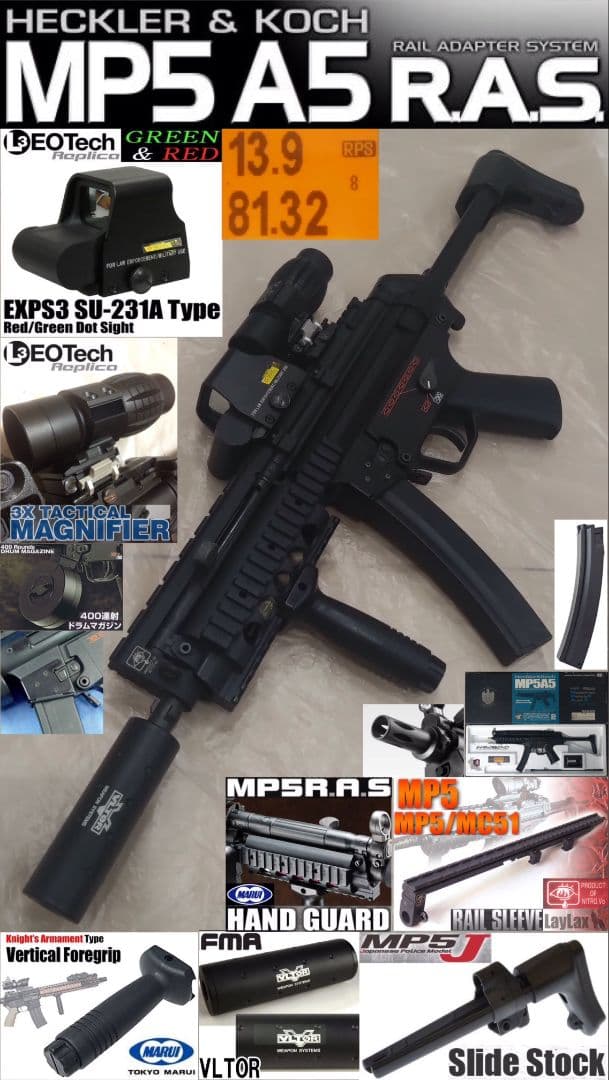 東京マルイ スタンダード電動ガン STD MP5A5 外装改 付属品多数 極美品 東京マルイ 次世代電動ガン MP5 A5 外装カスタム品｜Yahoo!フリマ（旧