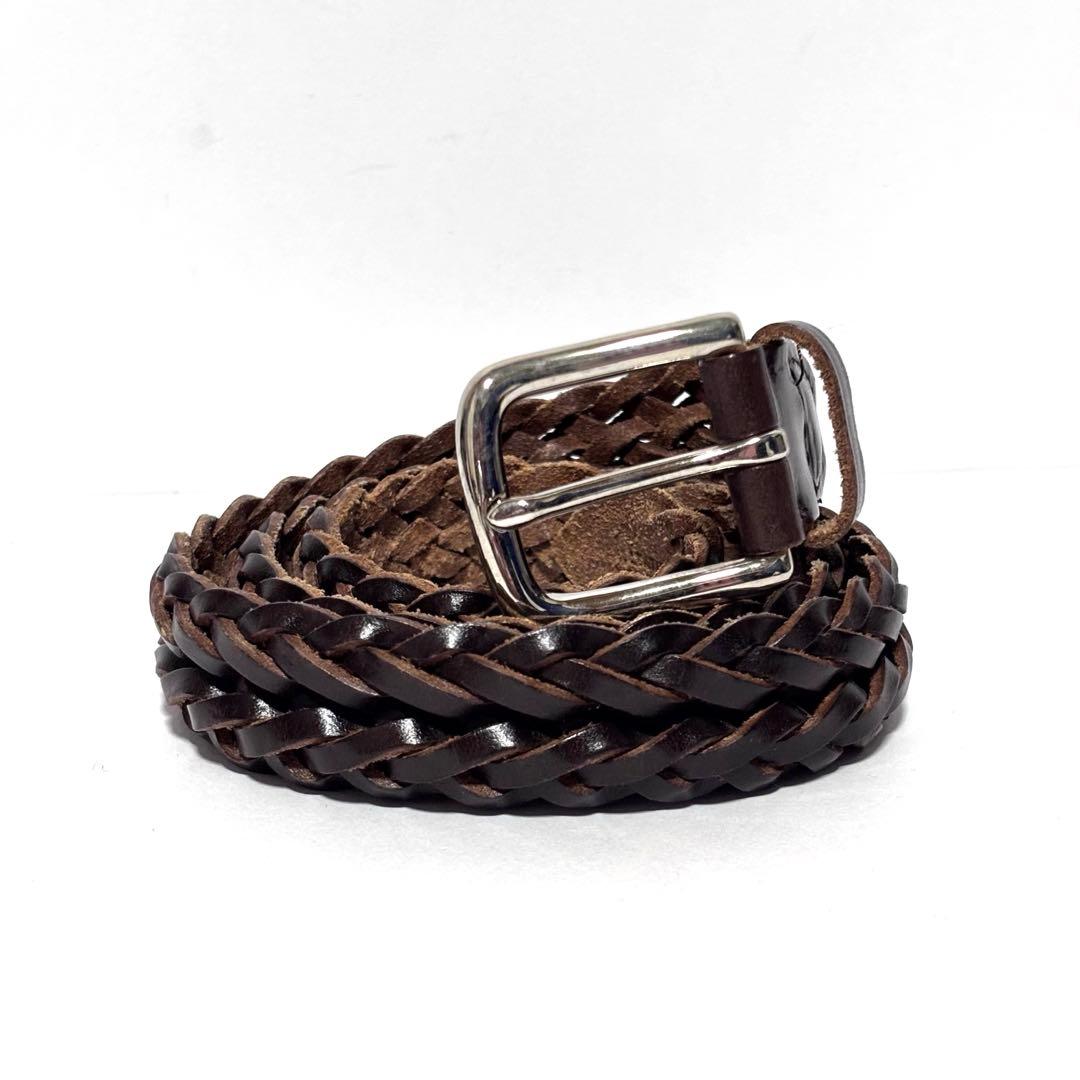 【美品】ホワイトハウスコックス メッシュレザーベルト 32/80 ダークブラウン