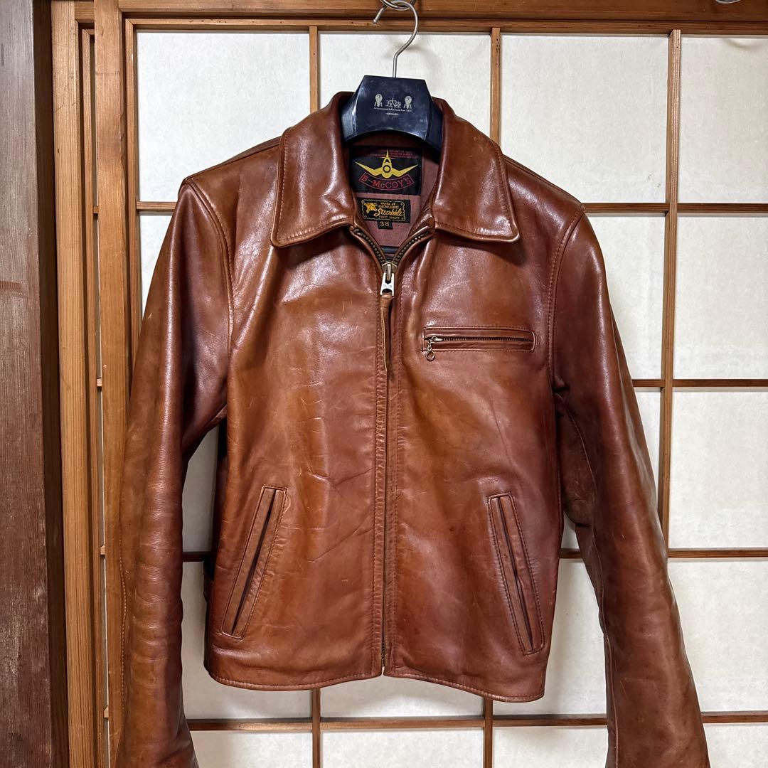 E-McCOY ブラウンレザーシングルライダースジャケット 38