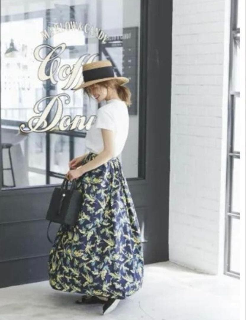 セブンテン SEVEN TEN プリントフレアスカート ロング丈花柄 ミモザ