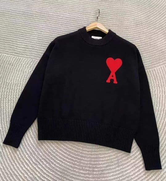 Ami Paris ブラック ニットセーター ハート刺繍 M 男女兼用