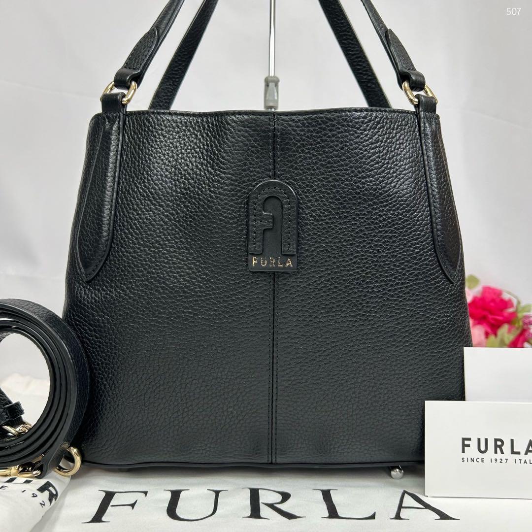 【極美品/付属品完備】フルラ 2way ダフネ ショルダーバッグ レザー 黒