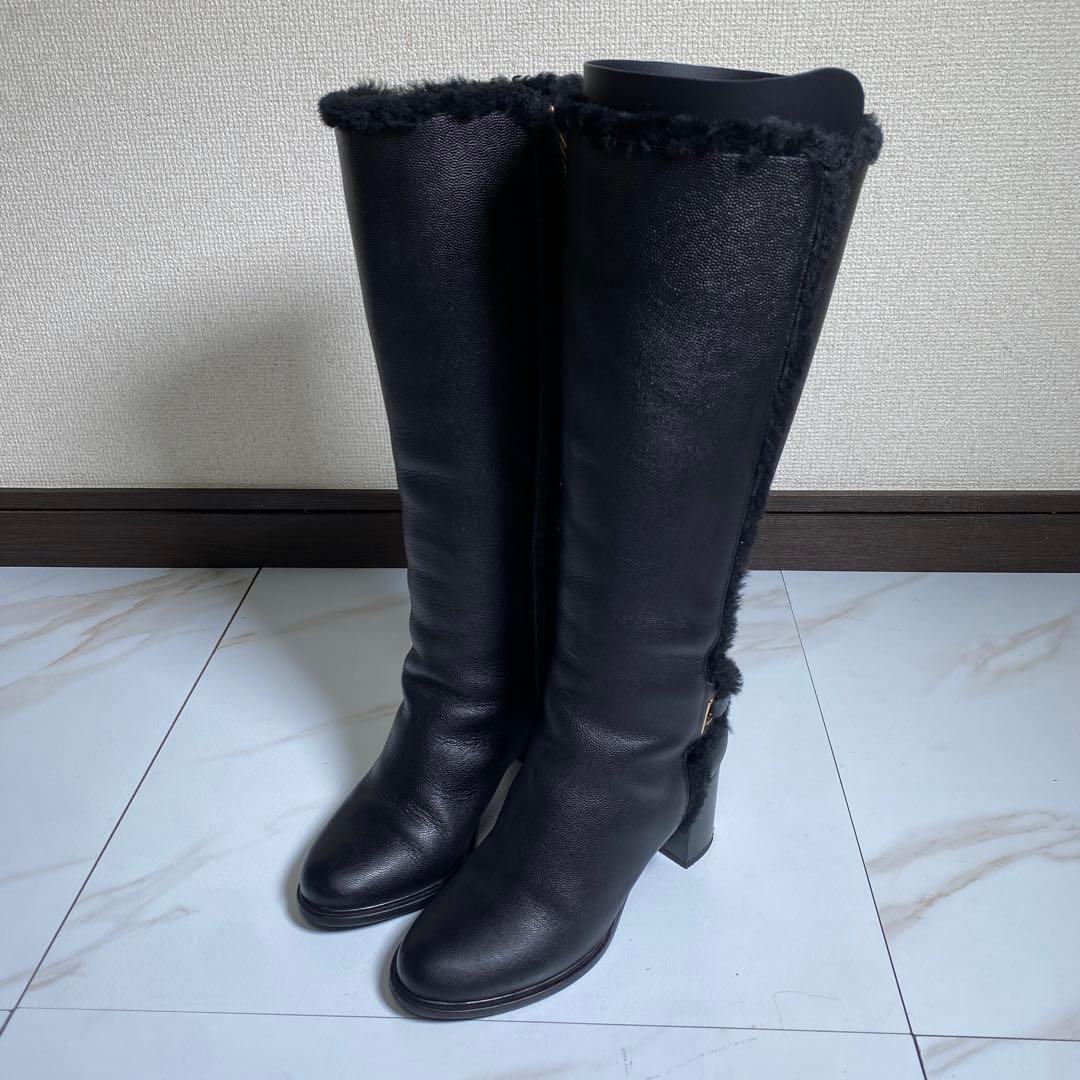 現行♡サルヴァトーレフェラガモ シボ革 ボア ムートンロングブーツ ガンチーニ