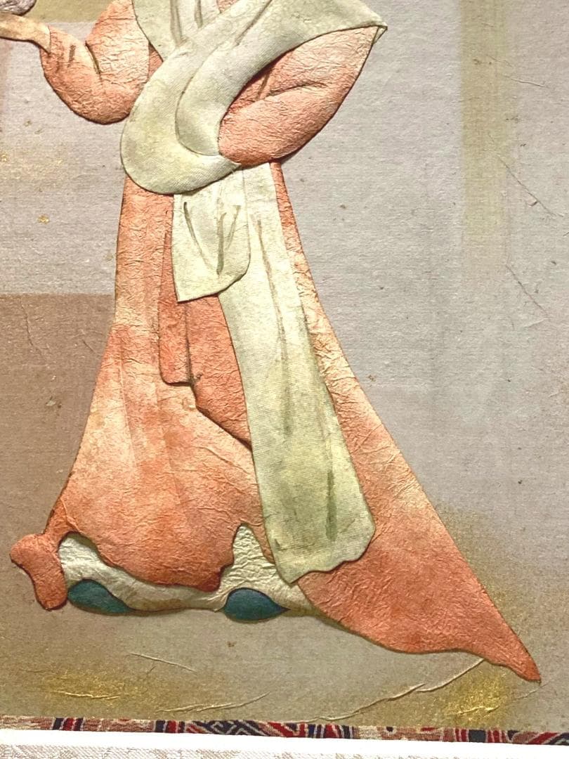 昔は有名な荒川夏子 古典絵 古代壁画女人像 1982年貼り絵細工 絵画