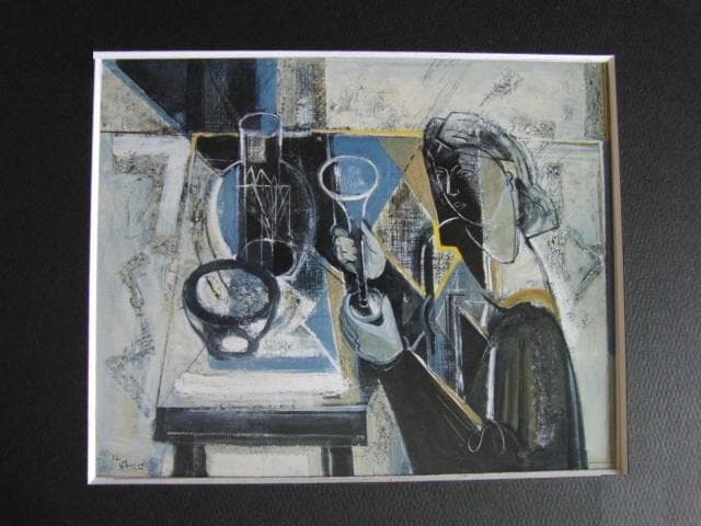 島田章三、【ガラス器と人】、希少な大判額装用画集より、美品、日本人画家