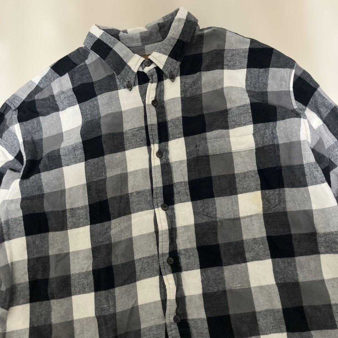 ST.JOHN'S BAY ライトネルシャツ 白黒ブロックチェックXXL 好配色