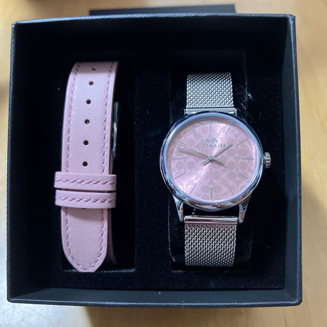 COACH♡ピンク腕時計♡交換用レザーベルト付き♡