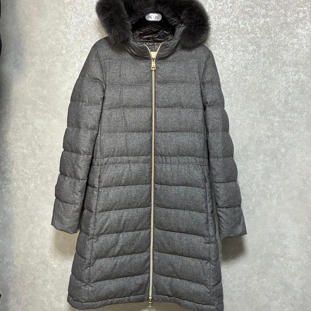 【美品】HERNO　ヘルノ　カシミヤ　シルク　ファー　ダウン　ロング　44