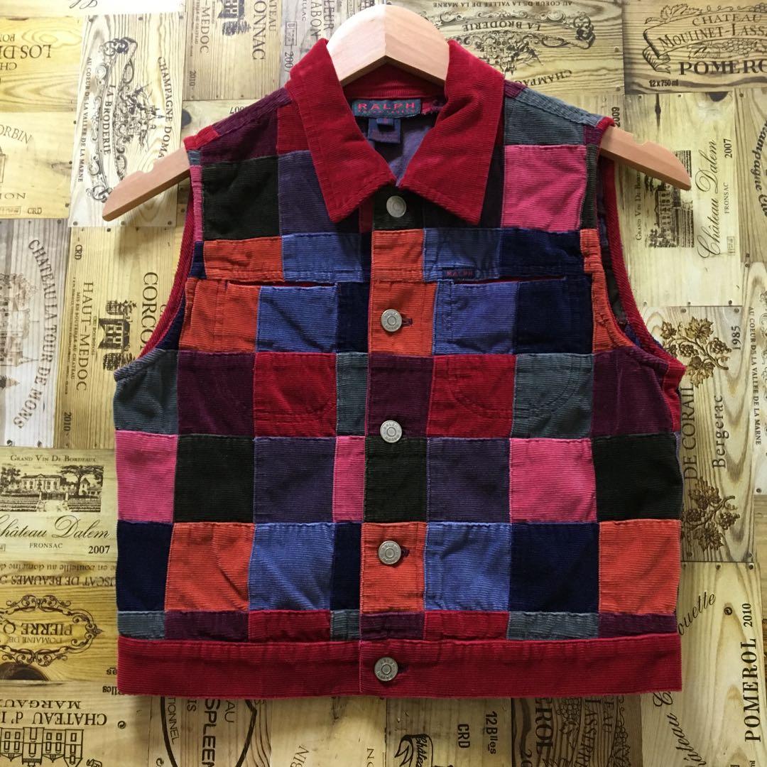 ユーロヴィンテージ　ラルフローレン コーデュロイベスト　デニム　パッチワーク