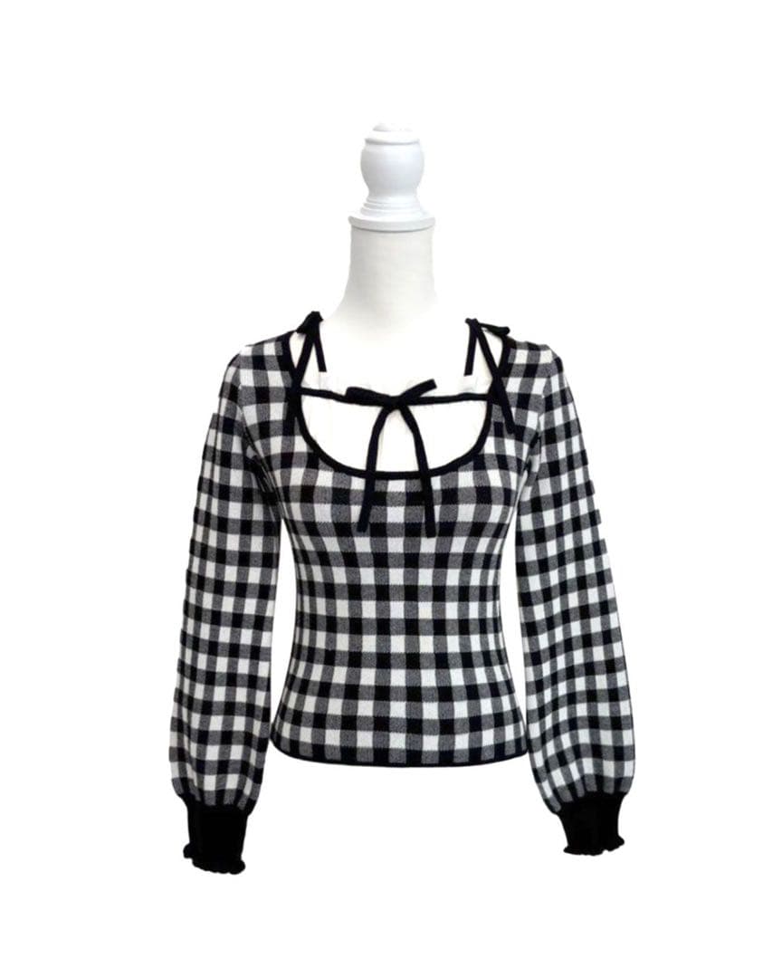 ハニーミュウ ストラップリボンギンガムチェックトップス XSサイズ