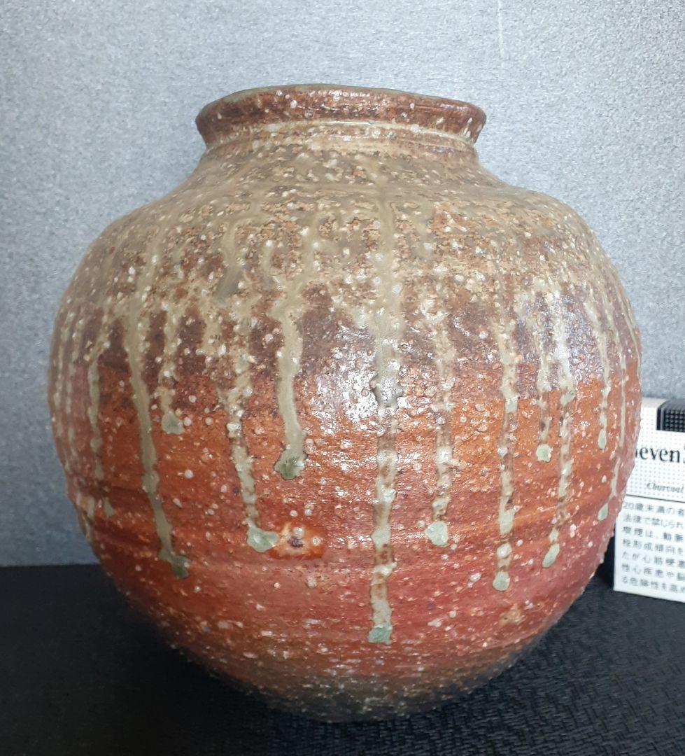 信楽焼　【良博】銘共箱　信楽　ビードロ釉　壺　花入れ　花瓶　オブジェ 信楽焼 花瓶 ビードロ 轆轤目 おしゃれ 一輪挿し 花入 陶器 花びん