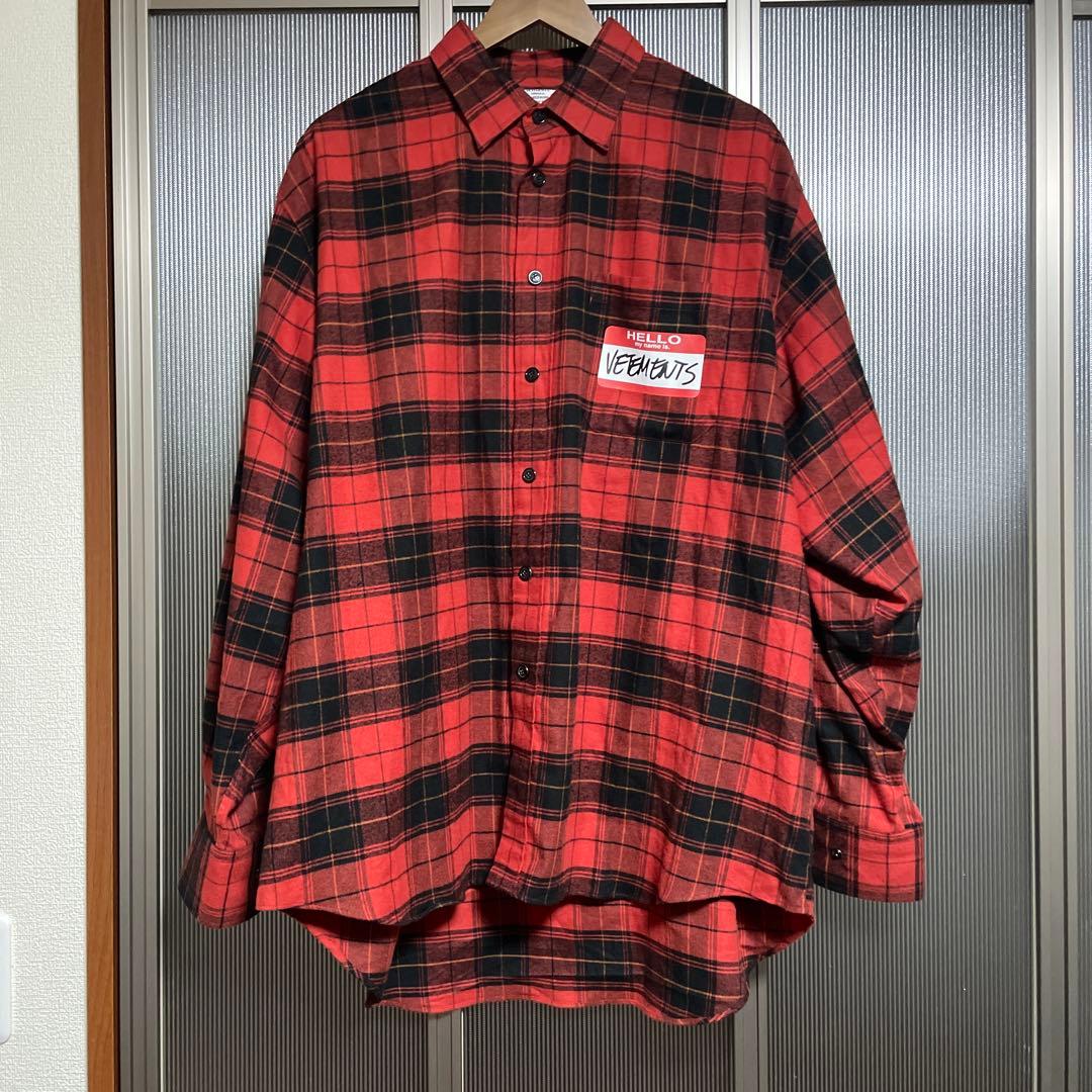 Vetements チェック柄赤長袖ネルシャツ
