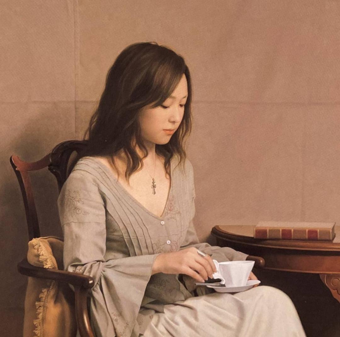 森本草介、【コーヒータイム】、希少な額装用画集画、新品高級額 額装付