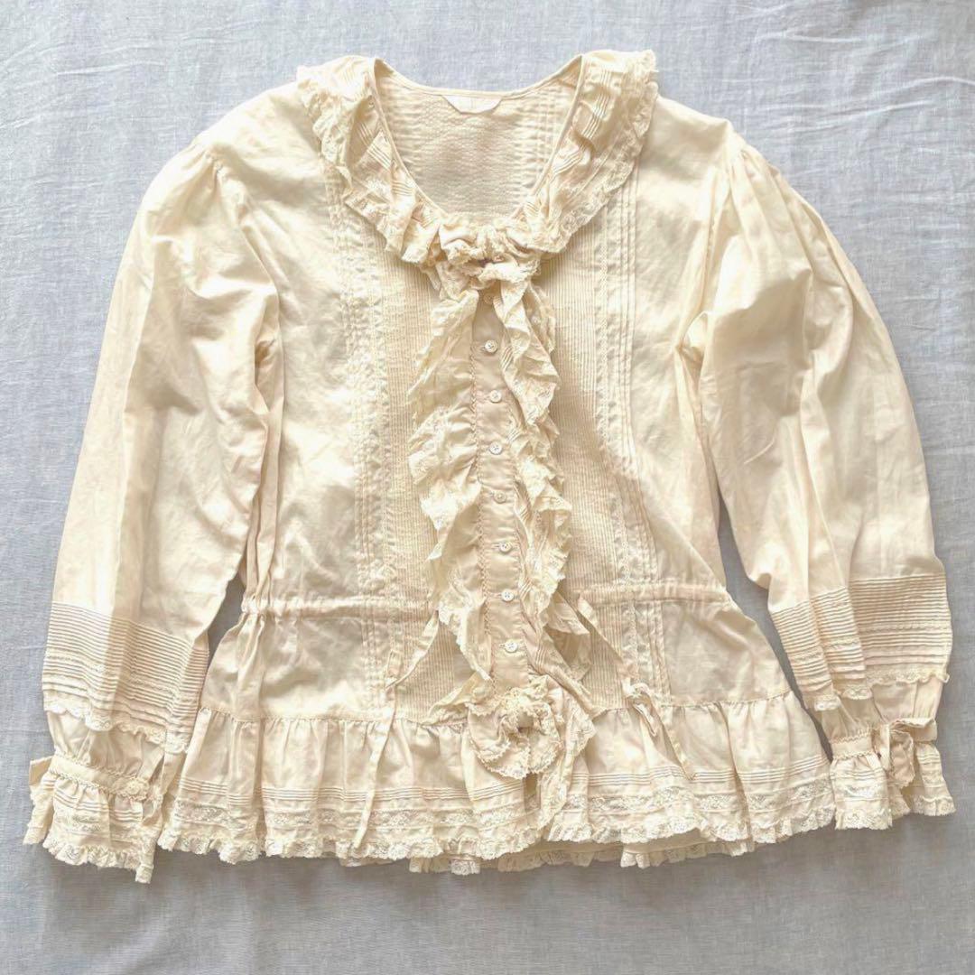 【美品】ピンクハウス　オーバーブラウス　フリル　リボン　オフホワイト