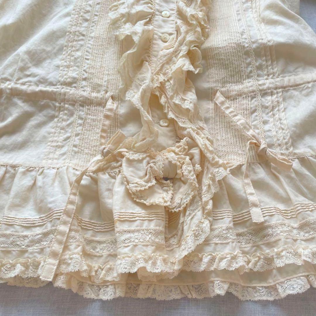 美品】ピンクハウス オーバーブラウス フリル リボン オフホワイト