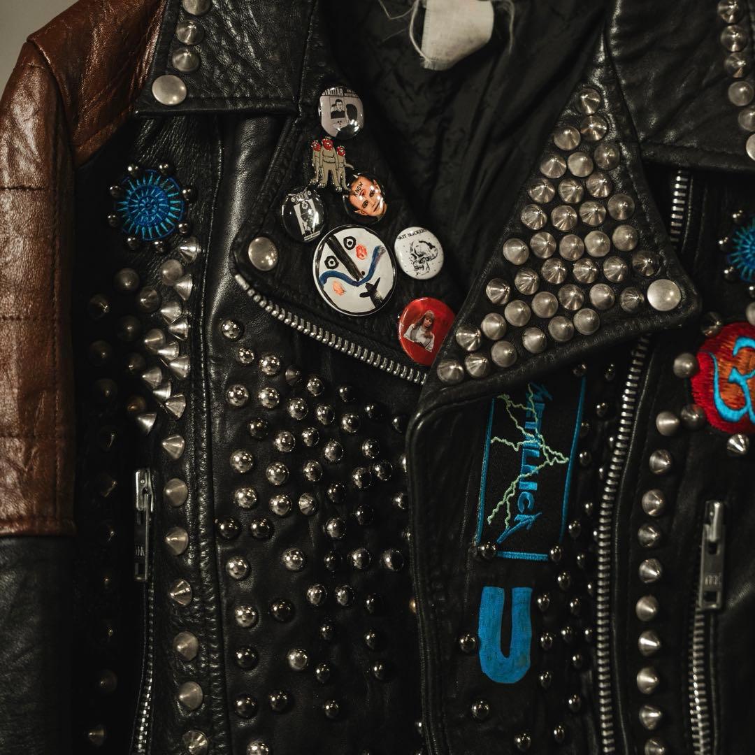 好シルエット vintage 鋲ジャン カスタムライダース 配色◎ 激渋