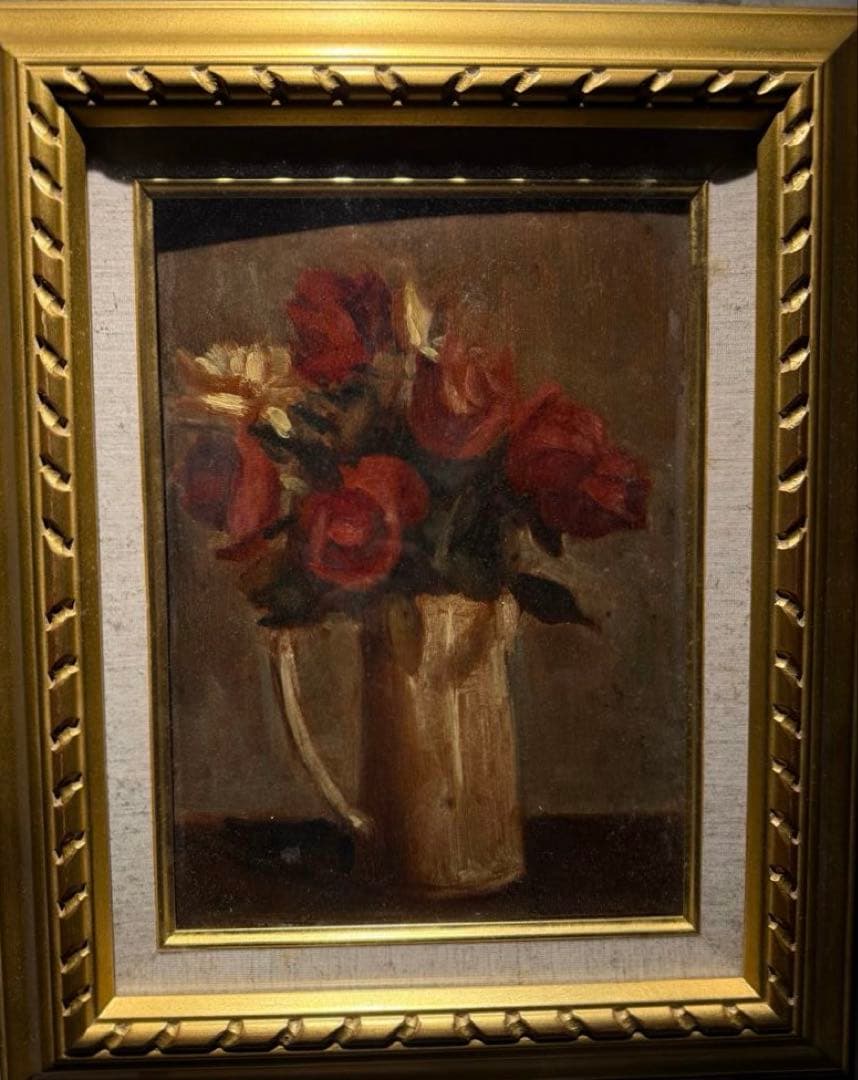 肉筆油彩画　【薔薇】　作者不詳