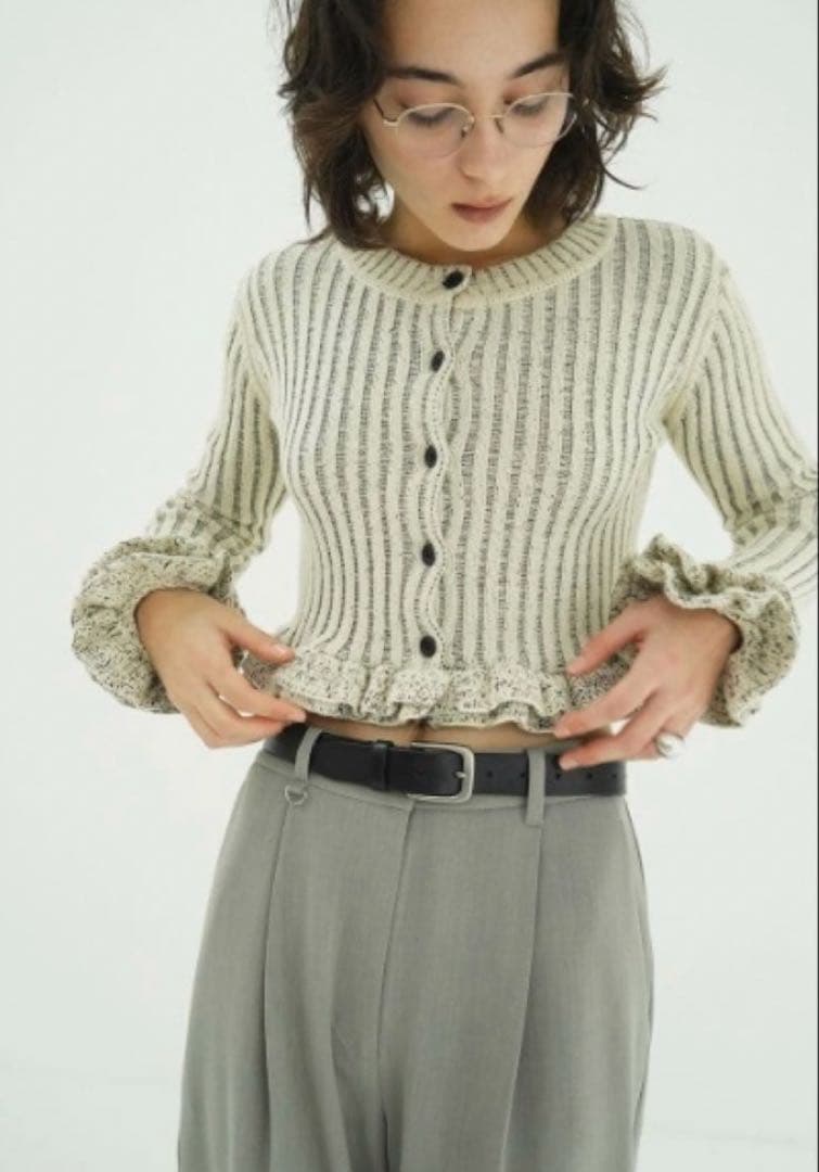 正規品 CLANE W FACE SHORT FRILLED KNIT TOPS