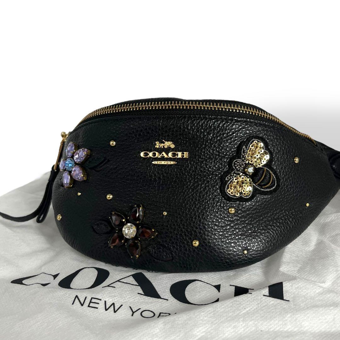極美品✨ コーチ ボディバッグ 2way レザー ストーン 黒 海外限定 レア